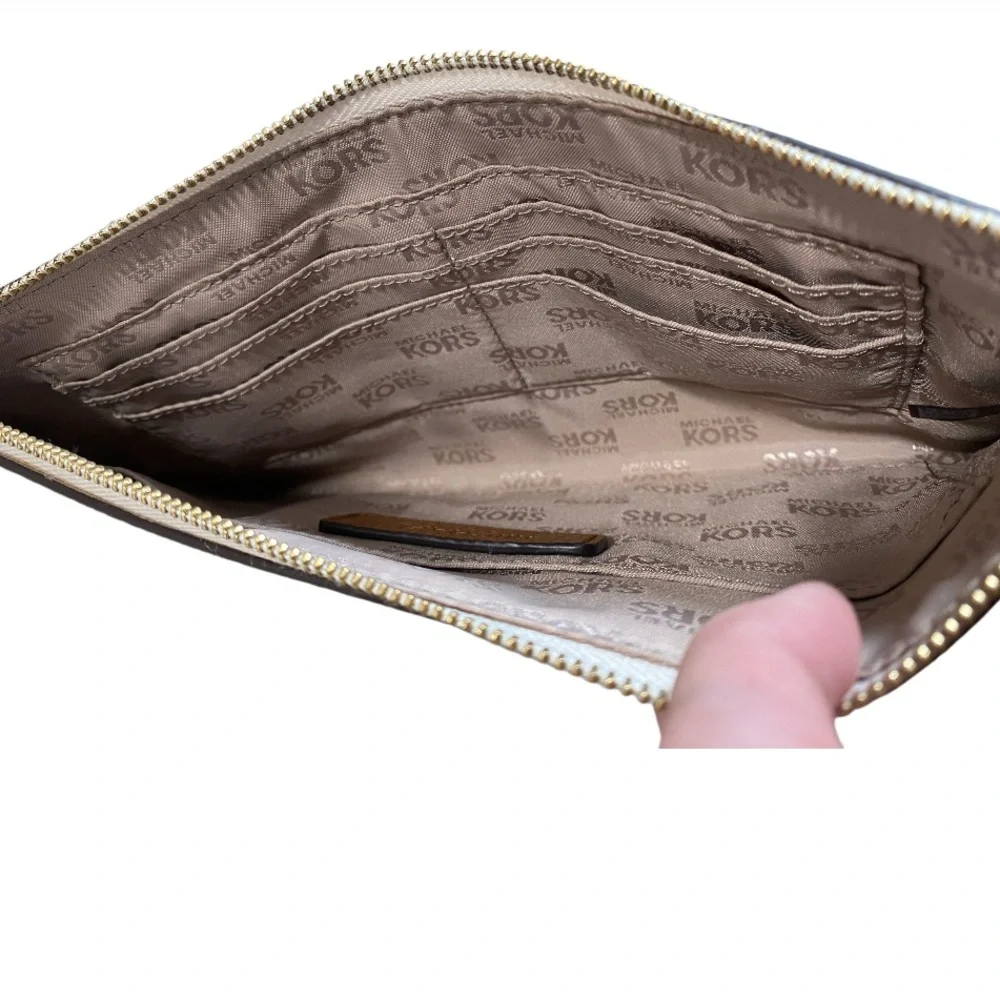 Michael Kors Fulton White MK Signature Monogram Wristlet Wallet Clutch